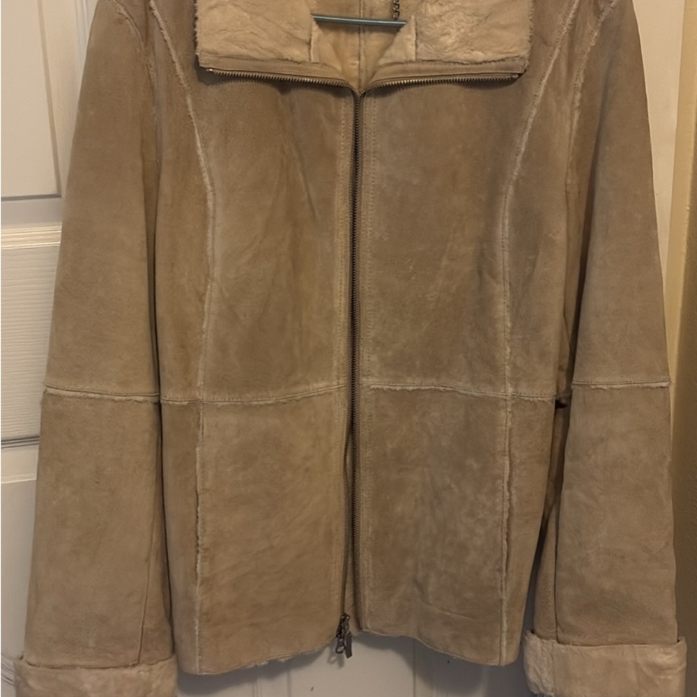 Women's Beige Shearling Leather Jacket